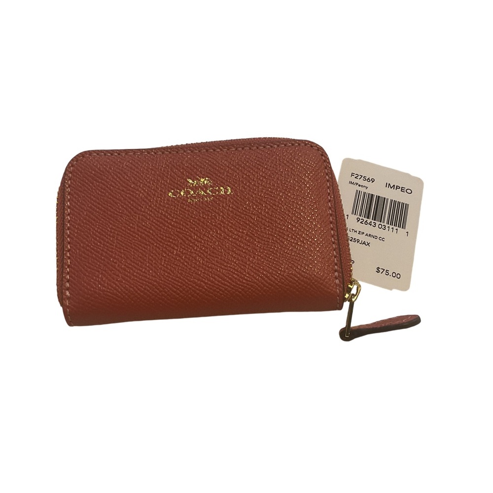 NWT_Coach mini Leather Wallet! F27569 Impeo zip around Gold!
